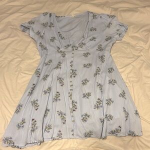 En Creme Light Blue Floral Mini Dress
